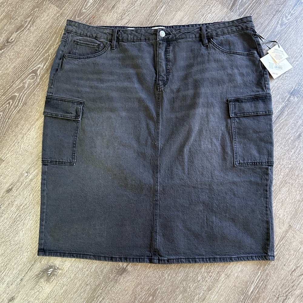 NWT Size 24 Ava & Viv Black Denim High Rise Slim Fit Mini Stretch Jean Skirt
